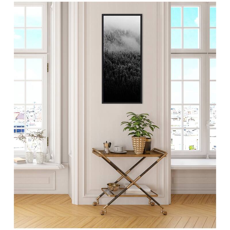 Kate and Laurel Sylvie Black and White Foggy Pine Forest in Winter Framed Canvas by Michael Schauer