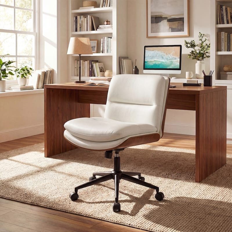 Gymax Armless Office Chair w/Wheels Curved Backrest Padded Seat Smooth