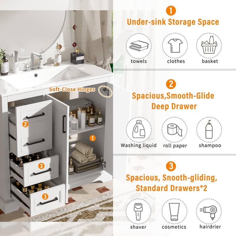 MEDUNJESS 36'' Bathroom Vanity with Ceramic Sink, Bathroom Storage Cabinet