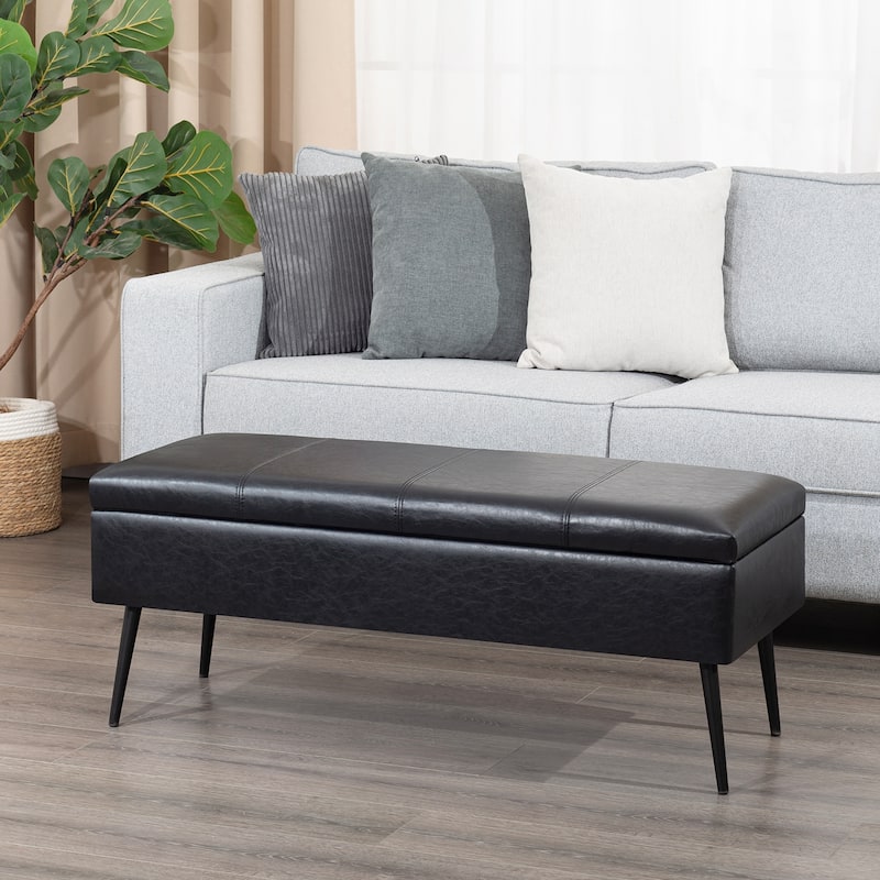 Adeco 42" Faux Leather Storage Bench with Lift-Top Lid