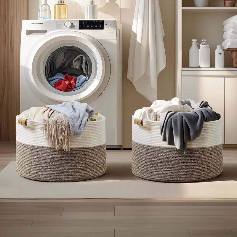VECELO Large Round/Rectangle Blanket Storage Baskets,Toy Storage Organizing with Handle