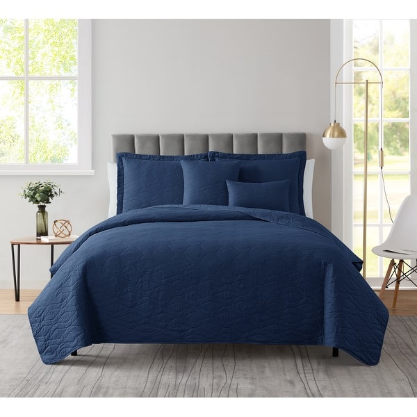 slide 2 of 24, Empyrean Bedspread Quilt Set - Ellipse Weave Pinsonic Lightweight Coverlet Set Navy - King
