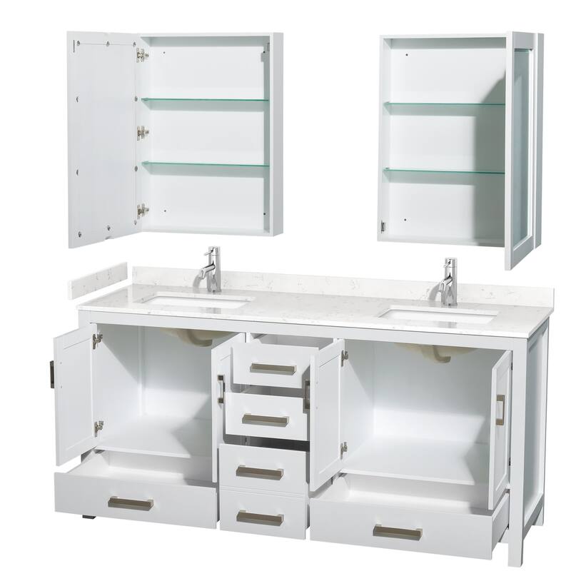 Wyndham Collection Sheffield 72" Double Bathroom Vanity, Carrara