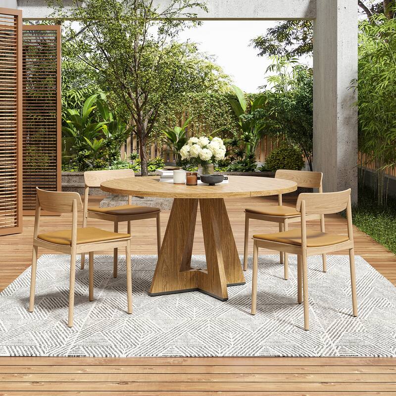 47" Round Dining Table for 4-7 People, Modern Wood Kitchen Table with Metal Base, Large Round Dinner Table