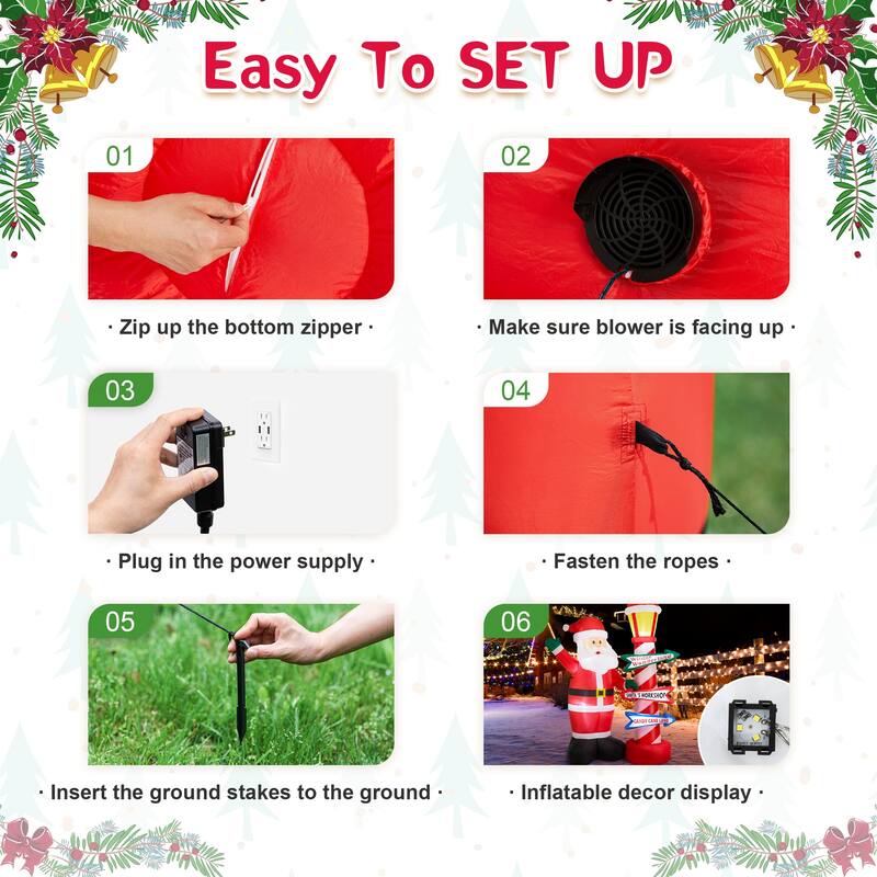 Glitzhome 7FT Lighted Inflatable Santa with Lamp Post Sign Decor