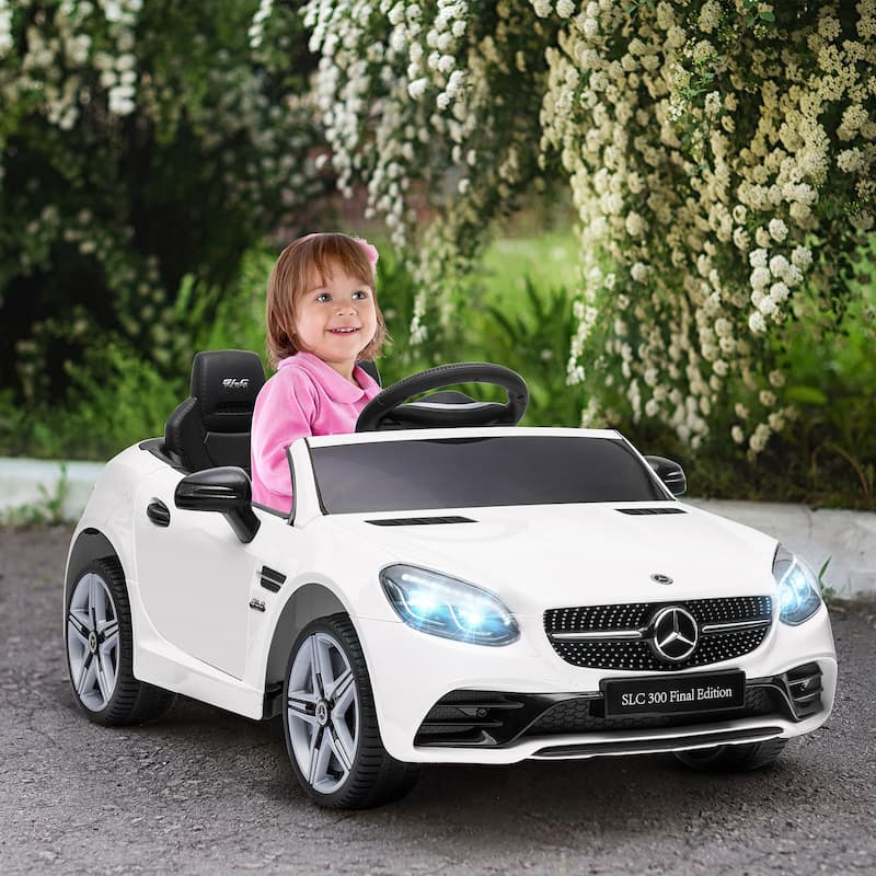 Electric Vehicle for Kids with Seat Belts, White Ride on Truck Car with Dashboard, Exclusive Child Carriage with Headlights - White