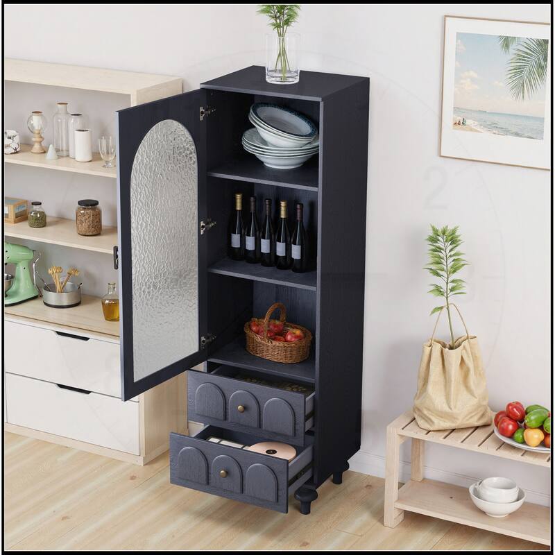 62.99" Tall Storage Display Cabinet with Tempered Glass Door - Dark Blue