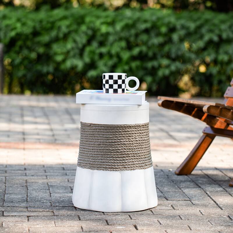 Outdoor Light Gray Brown Retro Woven Rope & Fan-Base MGO Side Table End Table for Home, Office, Living Room Outdoor