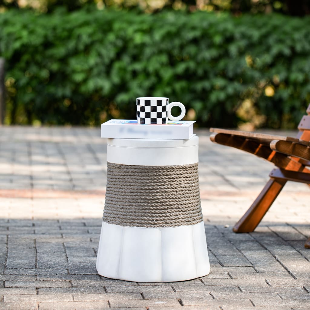 Outdoor Light Gray Brown Retro Woven Rope & Fan-Base MGO Side Table End Table for Home, Office, Living Room Outdoor