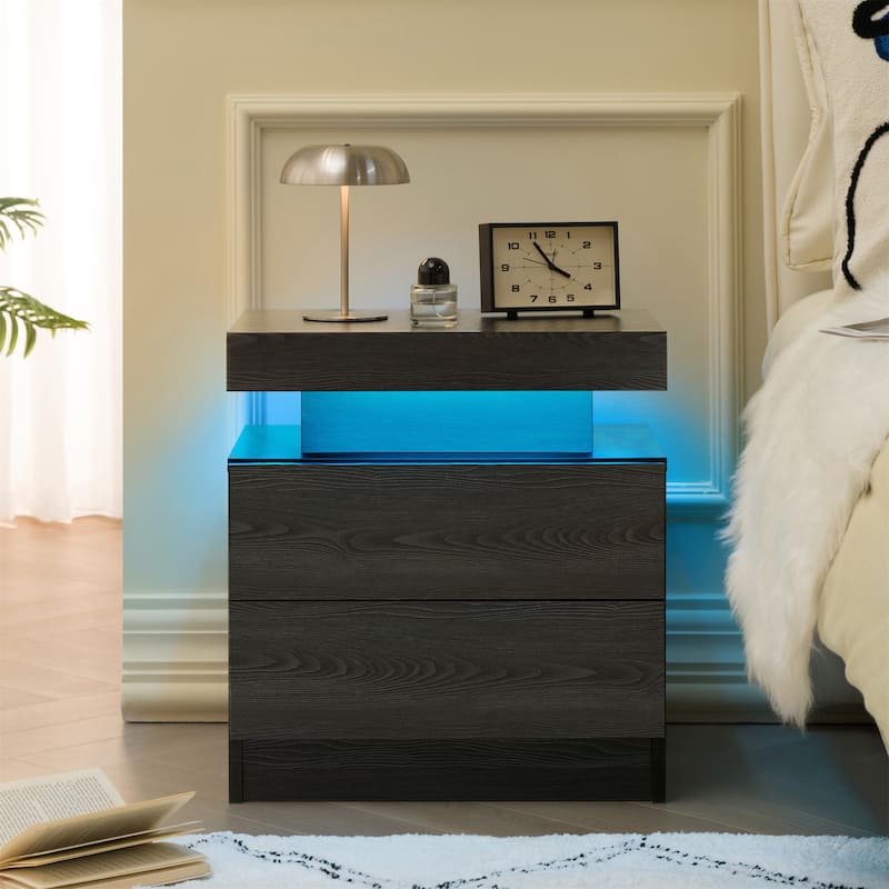 Modern 2-Drawer LED Nightstand with Built-in Lights