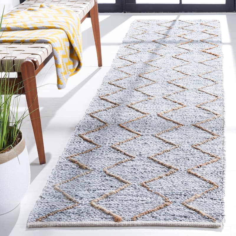 SAFAVIEH Handmade Vintage Leather Tatia Modern Rug - 2'3" x 9' Runner - Light Grey/Natural