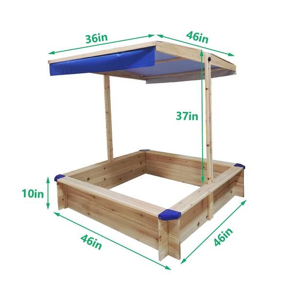Children's Wooden Sandbox with Adjustable Canopy Upgrade Retractable