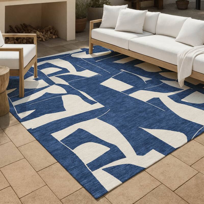Machine Washable Indoor/ Outdoor Modern Creede Chantille Rug - Navy - 8' x 10'