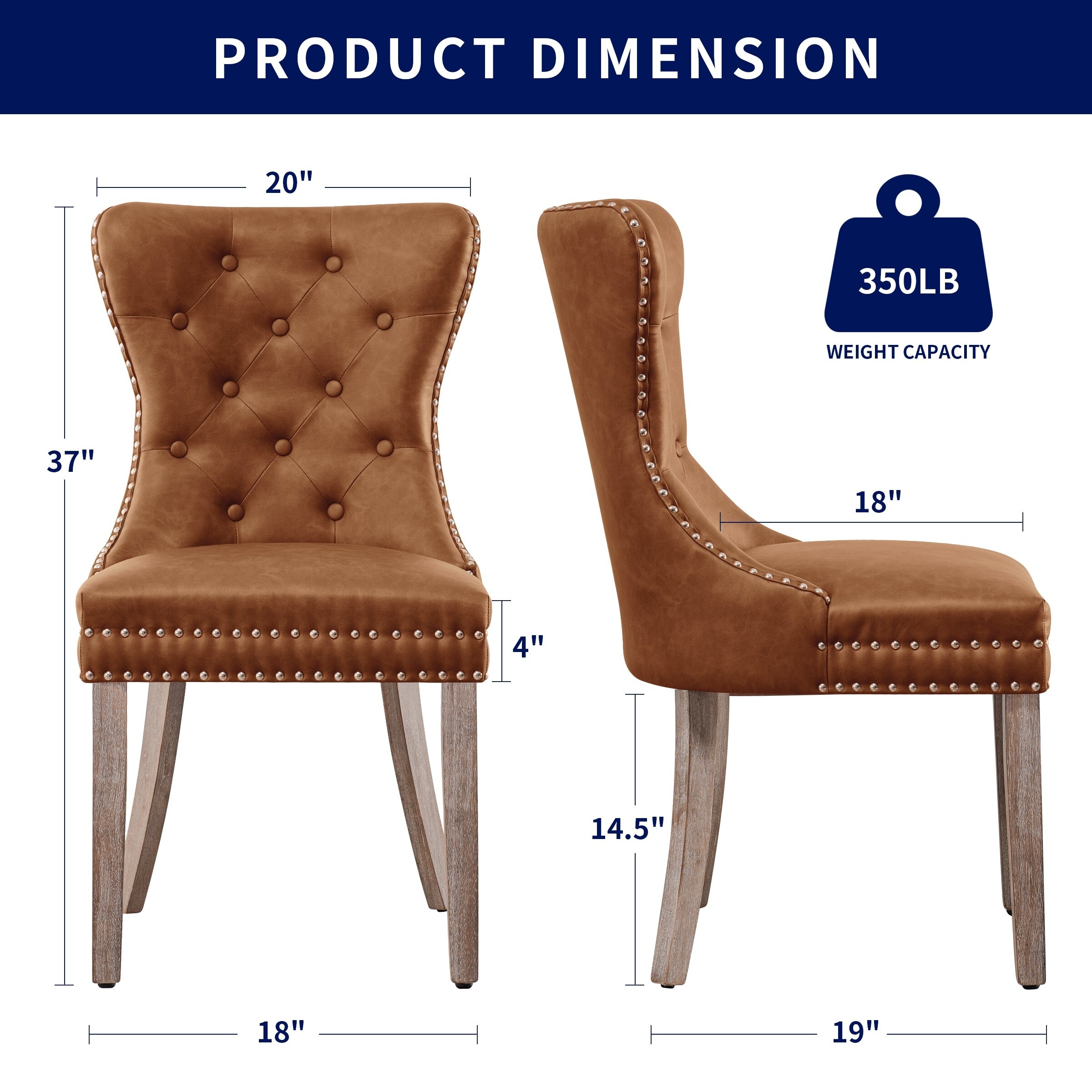 CHUN YI Faux Leather Modern Button Rivet Wing back Dining Chair