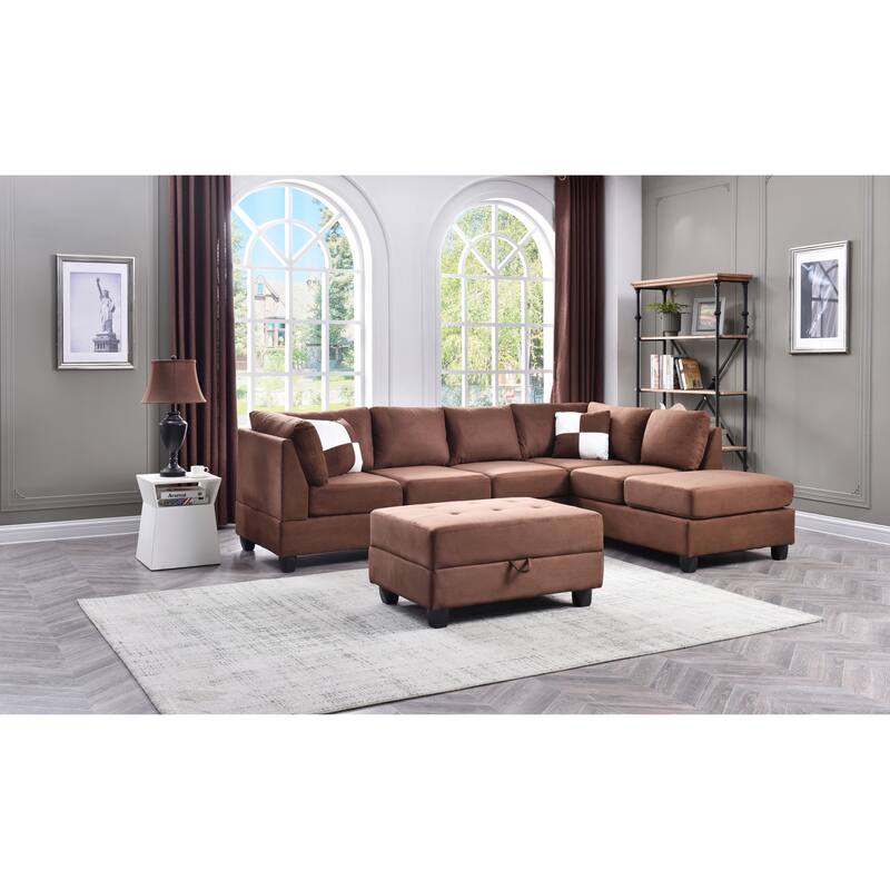 Sectional (No Ottoman), Chocolate, Microfiber - 111x78x34 inches, Comfortable, Removable Backs, Flexible, Many Colors
