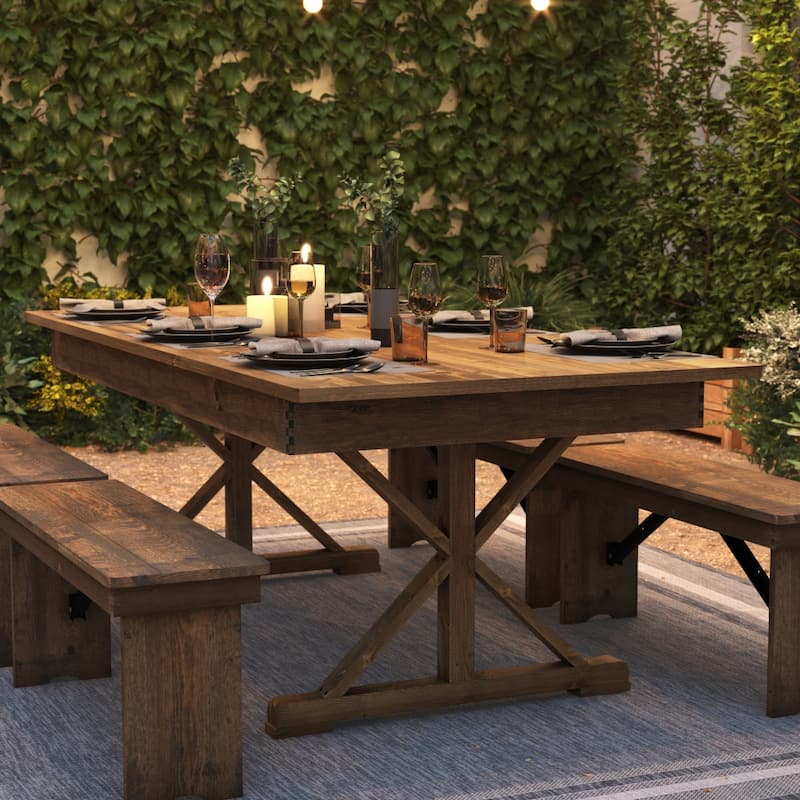 Solid Pine Farm Dining Table with X-Style Legs - 7' x 40"