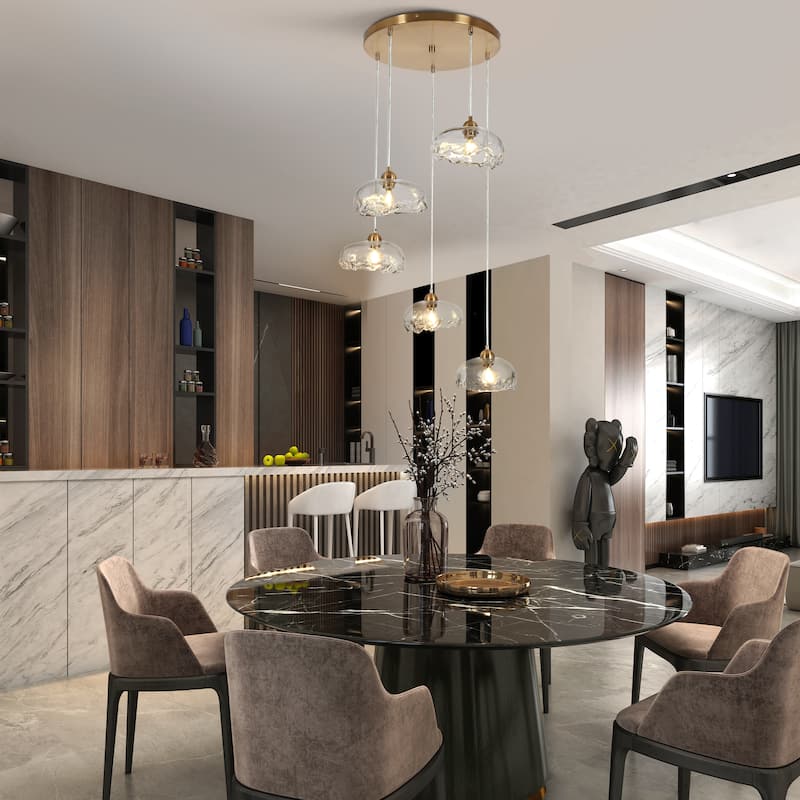 Modern 5-Light Chandeliers Gold Cluster Island Pendant Lights for Dining Room - W22" x H67.6" Max