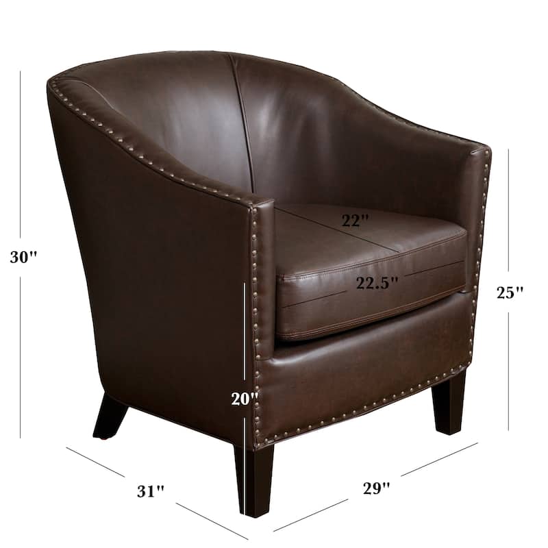 Roomfitters Faux Leather Club Chair with Nailhead Trim, Comfortable Cushioned Accent Armchair for Living Room Seating