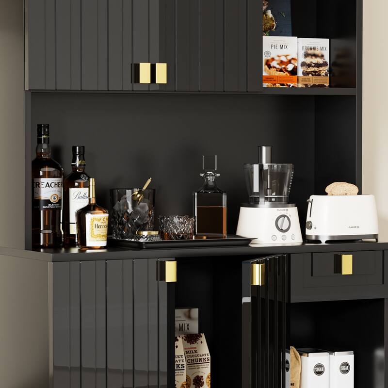 Gymojoy 71" Kitchen Pantry Cabinet with Power Outlet, Adjustable Shelves, Microwave Stand for Kitchen & Dining Room Storage