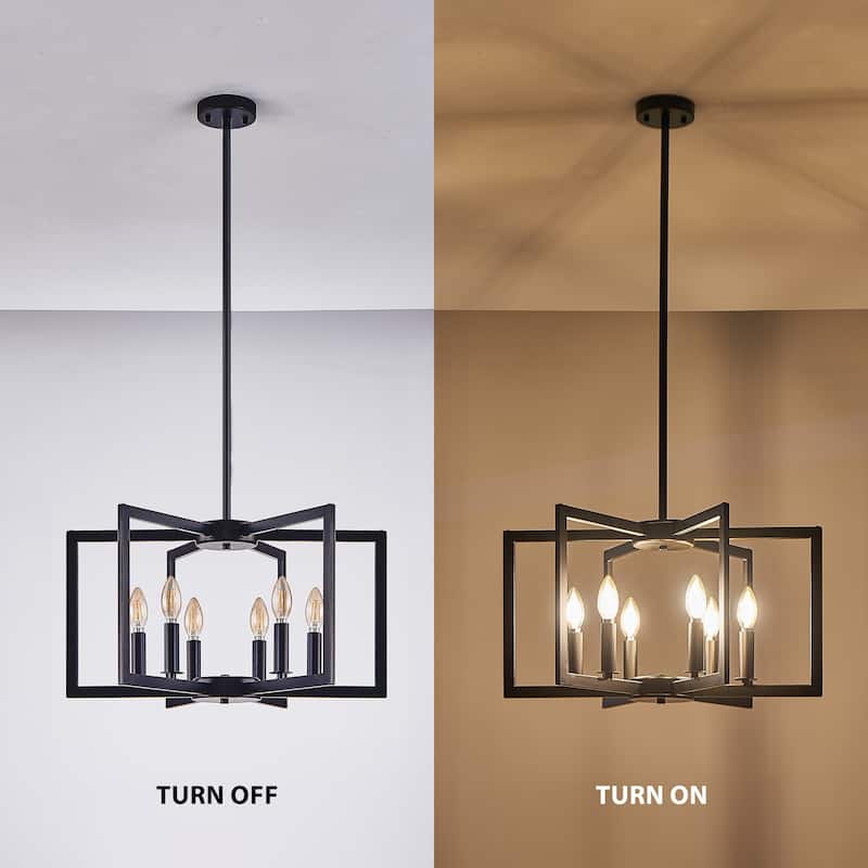 21" Modern Black Geometric 6-Light Chandelier-Industrial Metal Pendant Light Fixture