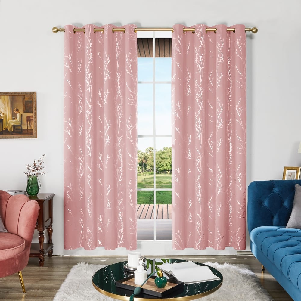 Deconovo Blackout Silver Tree Twigs Curtains(2 Panel)