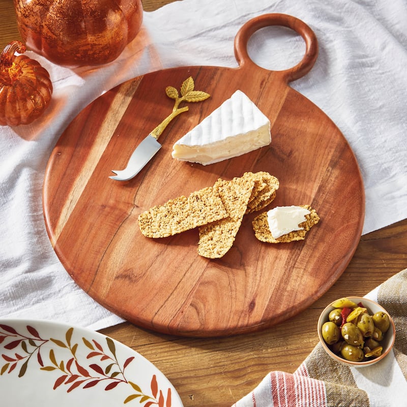 Natural Wood Loop Round Serving Tray - Everyday Use, Hand Wash Only, 18.25 x 14.25 x 0.5 Inches