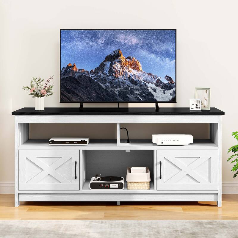 Moasis Farmhouse 59" TV Stand Media Console Entertainment Center with Storage Cabinets and Shelves