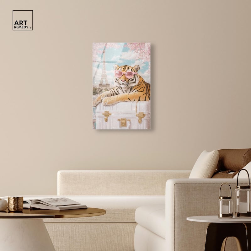 Tiger Luggage Paris Acrylic by Art Remedy, Ready to Hang