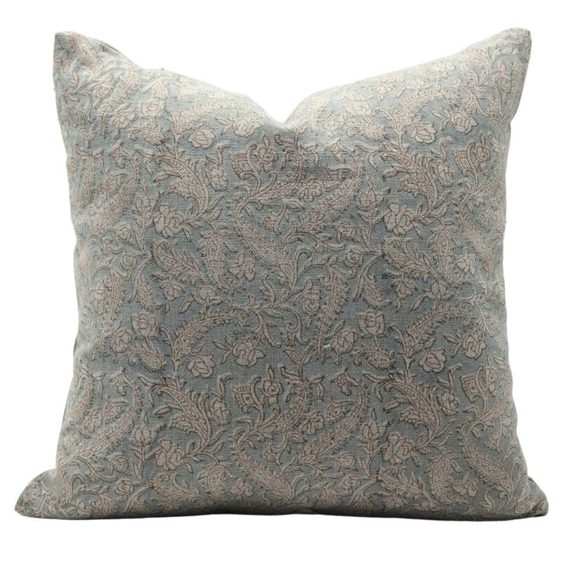 Fabdivine Block Print Linen Cushion Cover Boho Floral Sofa Couch Decoration - Pillow Covers - 22" x 22" - Blue