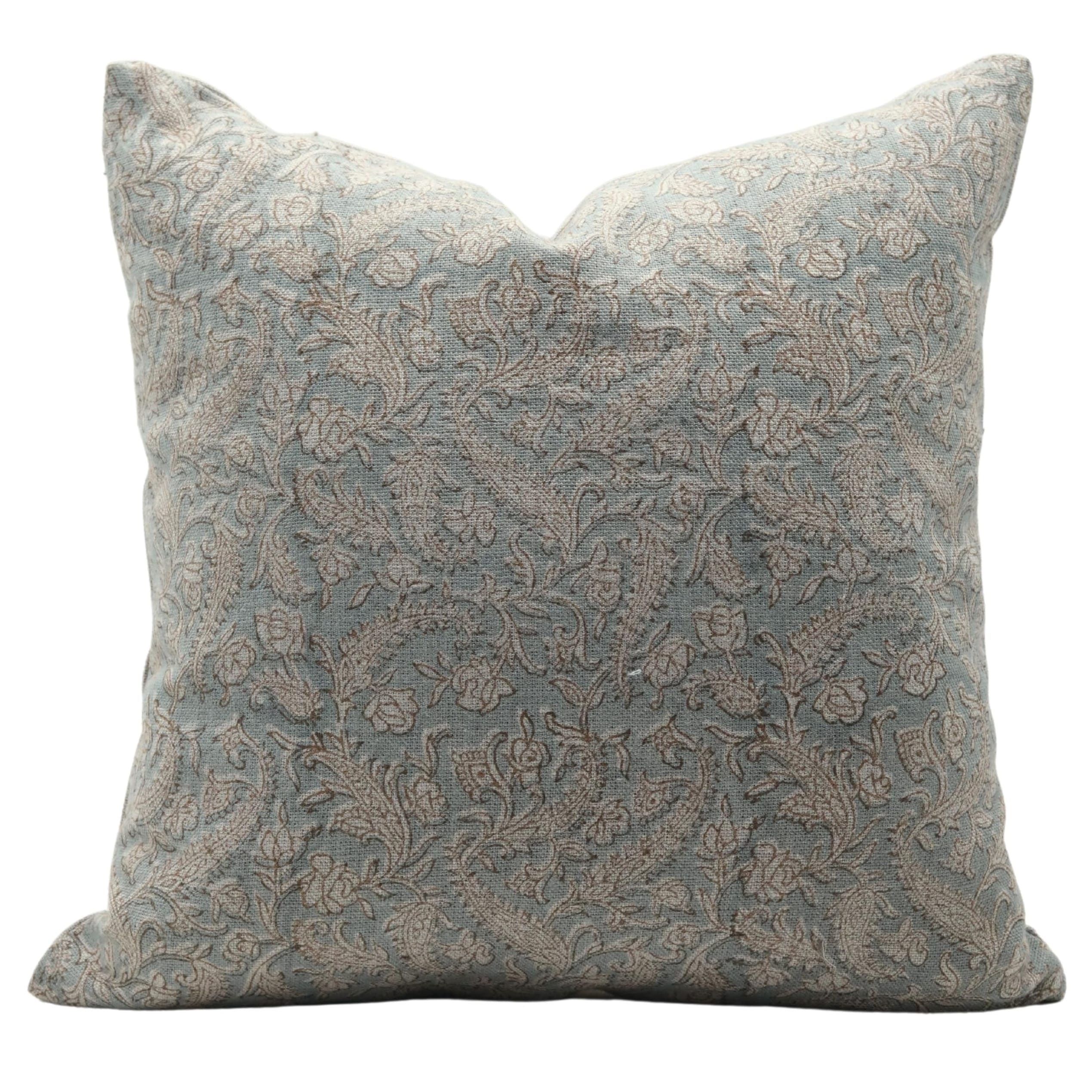 Fabdivine Block Print Linen Cushion Cover Boho Floral Sofa Couch Decoration, Black Forest