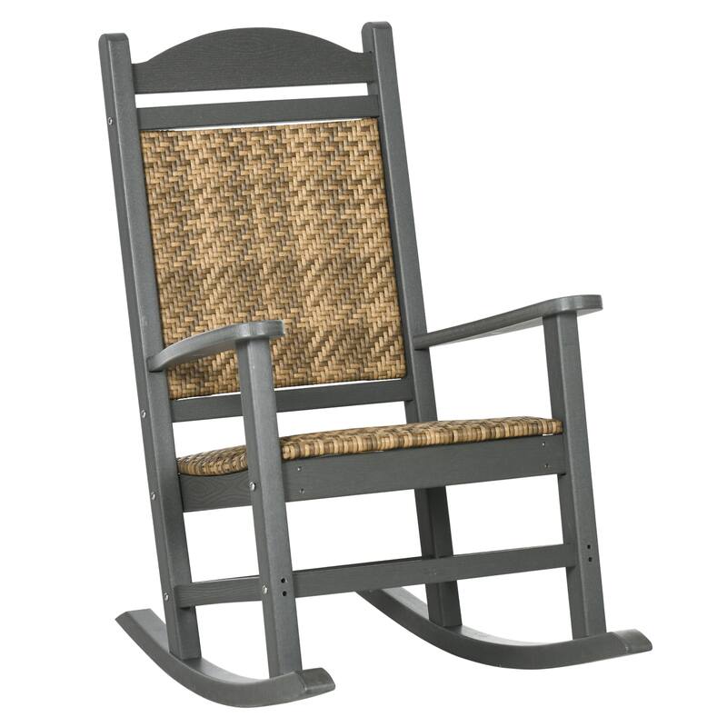 Outsunny Outdoor Rocking Chairs, Porch Rocker w/ Soft Padded Seat and Backrest, Fade-Resistant HDPE Frame Rocker Chair