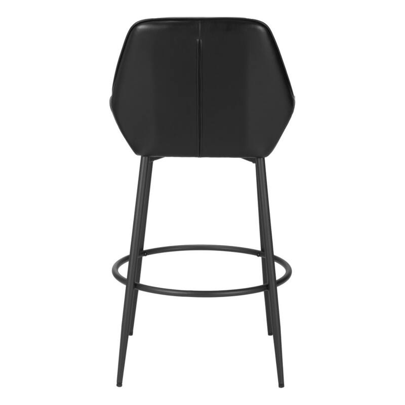 Set of 2 Modern Bar Height Chairs Black Faux Leather Upholstered Stools with Arms and Footrest - 42.5”H x 22.4”W x 24”D