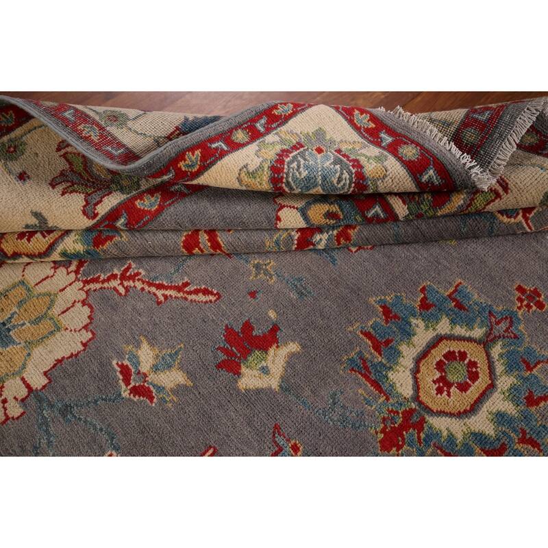 Gray Floral Oushak Oriental Area Rug Hand-Knotted Wool Carpet - 6'0" x 8'11"