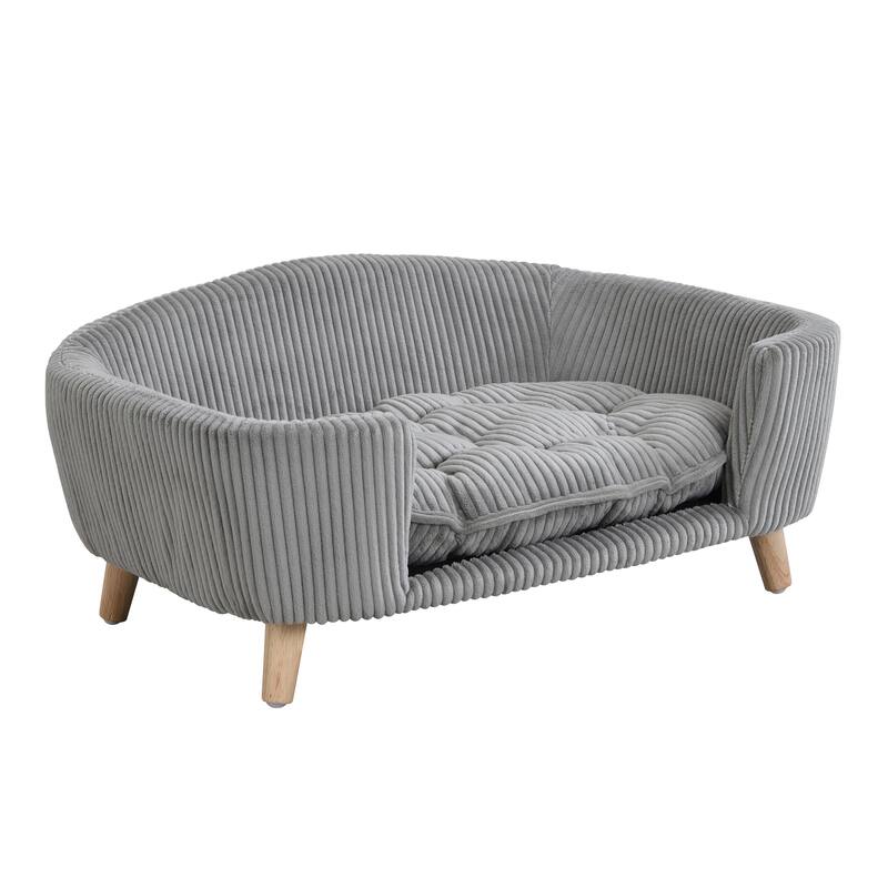 Roomfitters Modern Dog Sofa Bed, Corduroy Pet Couch with Supportive Foam and Wooden Legs, Elevated Design