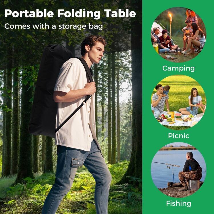 Aluminum Patio Folding Camping Table with Bag and Mesh Basket - 47" x 22" x 27" (L x W x H)