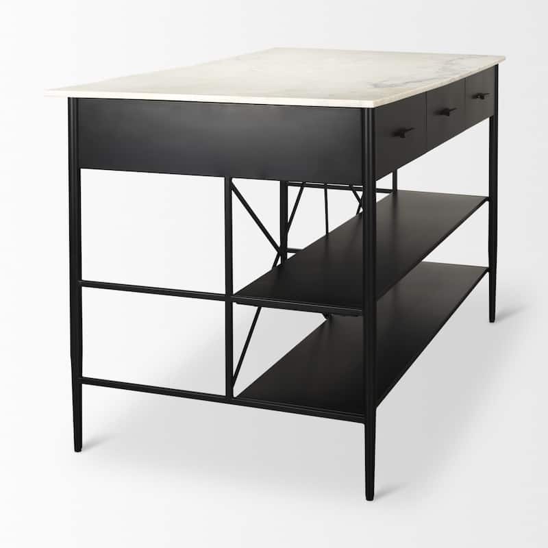 Amika White Solid Marble Top with Black Metal Base Kitchen Island