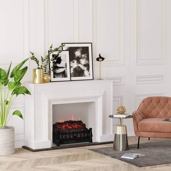 slide 1 of 9, Electric Fireplace Log Insert with Realistic Ember Bed, Fireplace Heater with Remote Control, and 8H Timer, 1500W, Black 20.75" L x 8.75" W x 12.25" H - Black