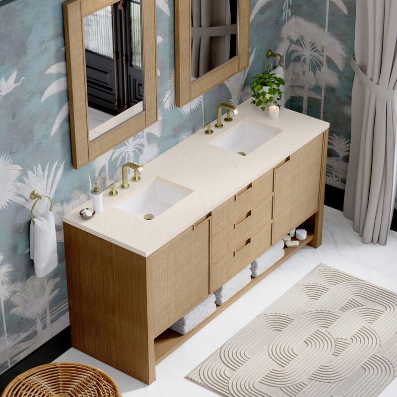 Solene 72" Double Vanity, Seaside Oak - 72 - Eternal Marfil