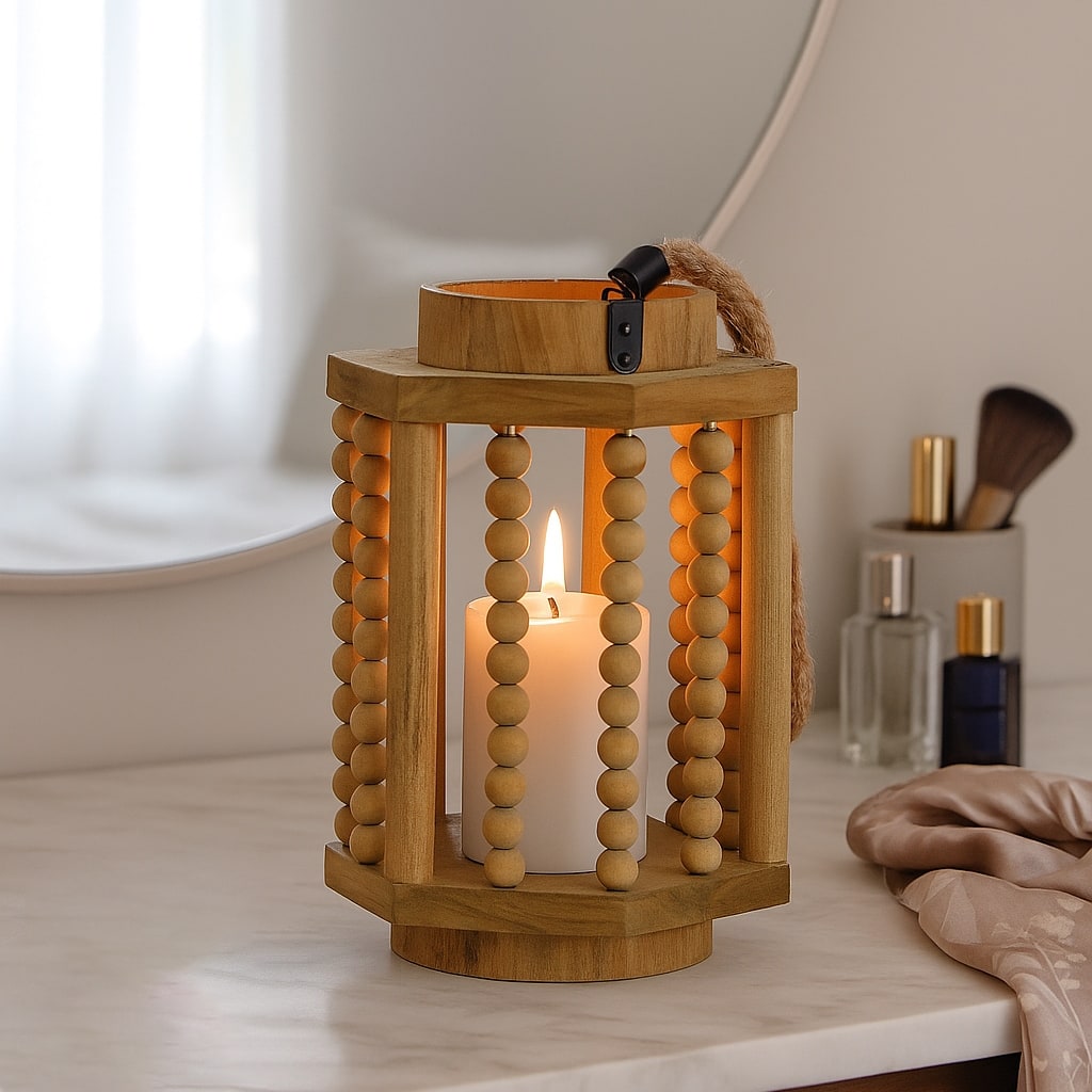 Wood Hurricane Lantern with Rope Handle - Brown, 11 in. - 11.0"