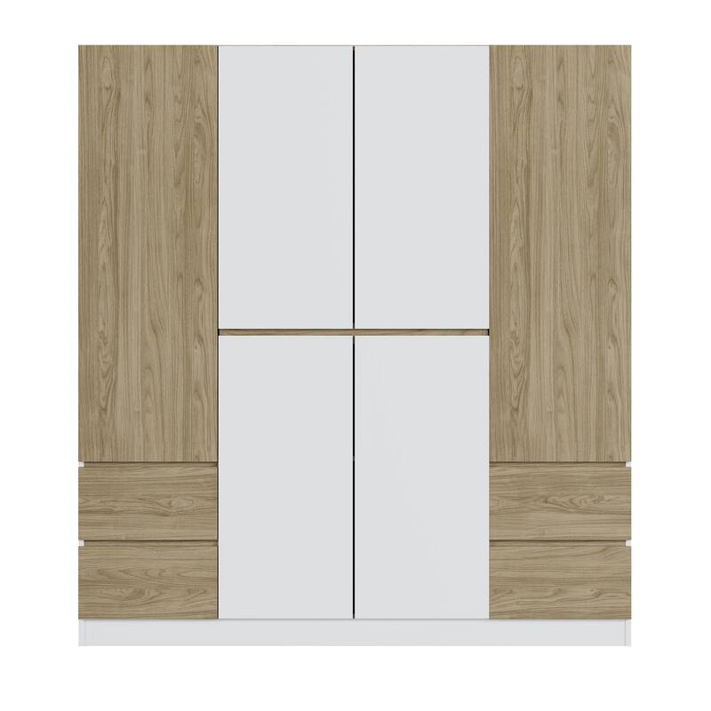 6-Doors Wooden Wardrobe with Storage Drawers for Bedroom