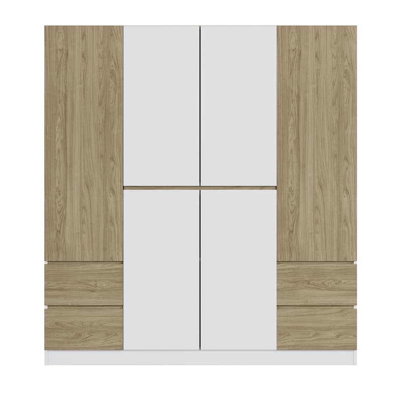 Roomfitters 6-Door Wooden Wardrobe with Inner Drawers, Hanging Rod and Storage Compartments