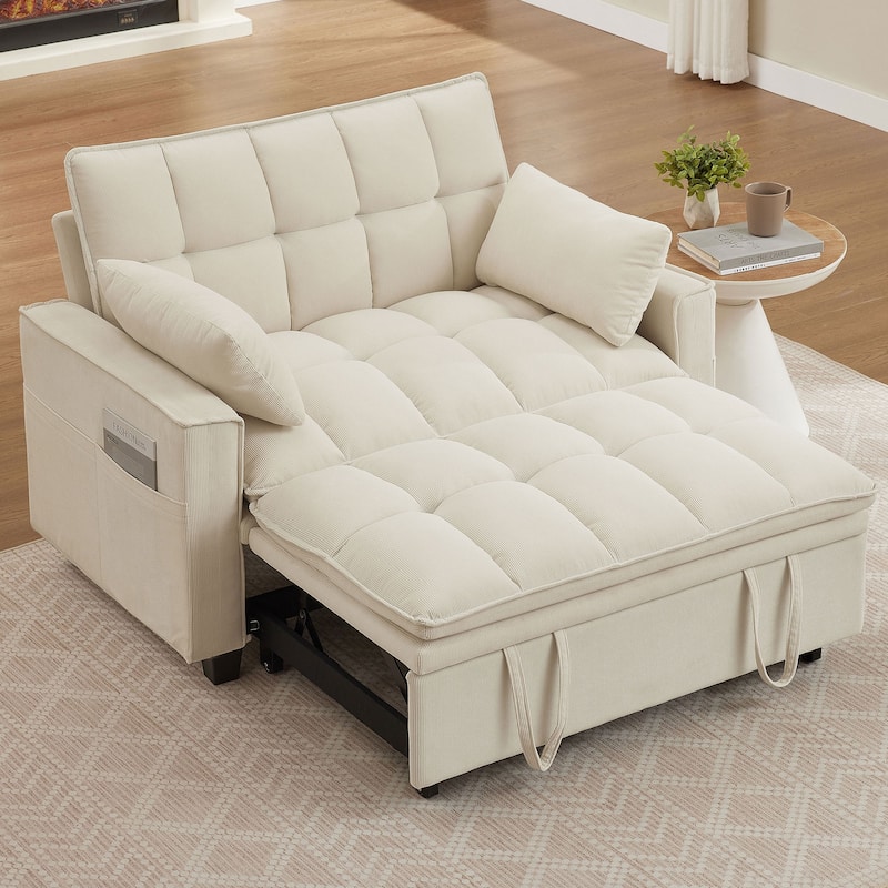 48.03" Pin Striped Fabric 3 in 1 Convertible 2 Seater Sleeper Sofa Bed - Beige