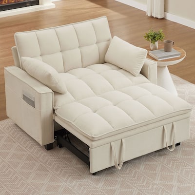 48.03" Pin Striped Fabric 3 in 1 Convertible 2 Seater Sleeper Sofa Bed