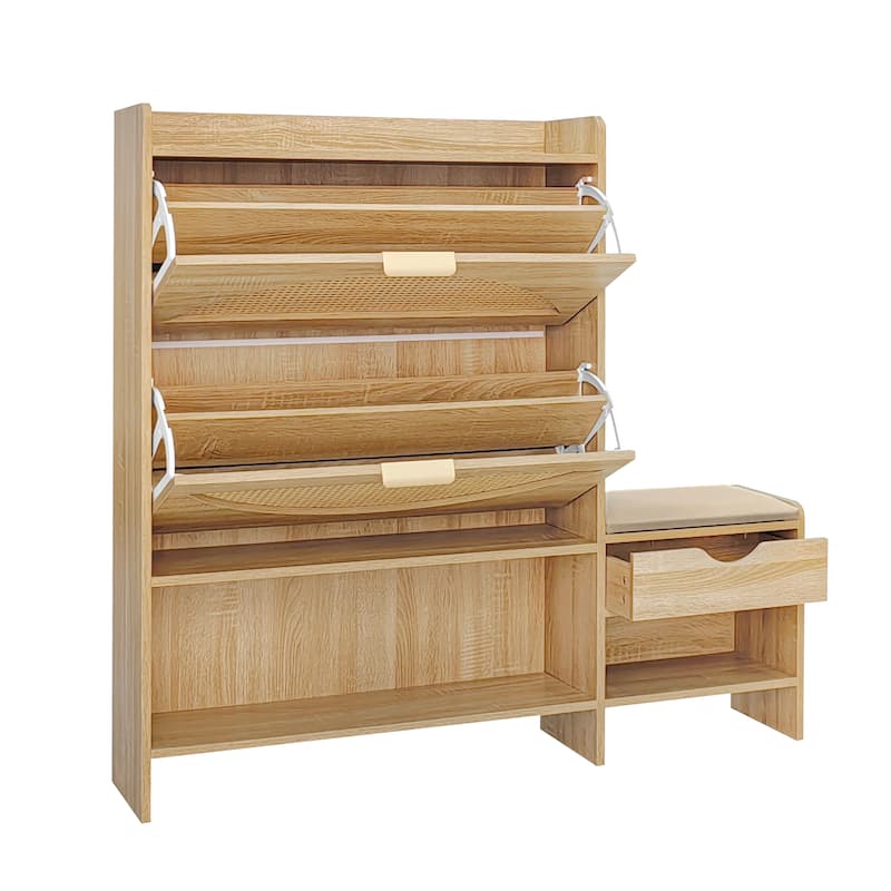 Wood Flip-Drawer Storage Shoes Bench Entryway Shoe Storage