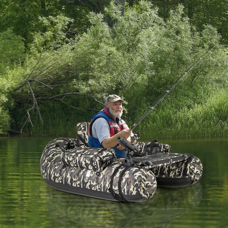 Gymax Inflatable Float Tube w/ Fish Ruler Rod Holder Storage Pockets