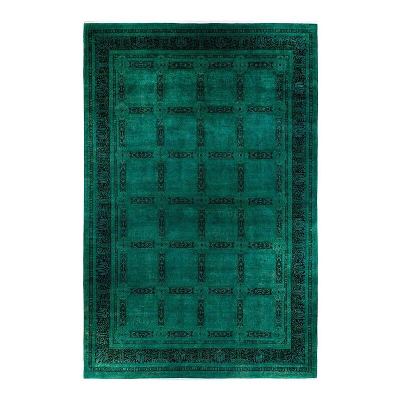 Overdyed, One-of-a-Kind Hand-Knotted Area Rug - Green - 12' 2" x 17' 10"