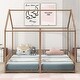 preview thumbnail 11 of 14, Twin Size House Platform Beds w/ Metal Guard Rail Floor Bed, 2 Shared Upholstered Beds Frame No Box Spring Needed, Easy Assembly