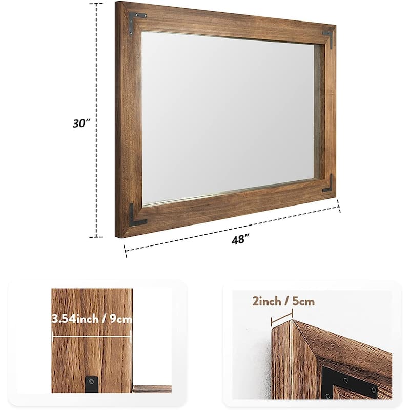 Rustic Wooden Framed Wall Mirror, Natural Wood Bathroom Vanity Mirror