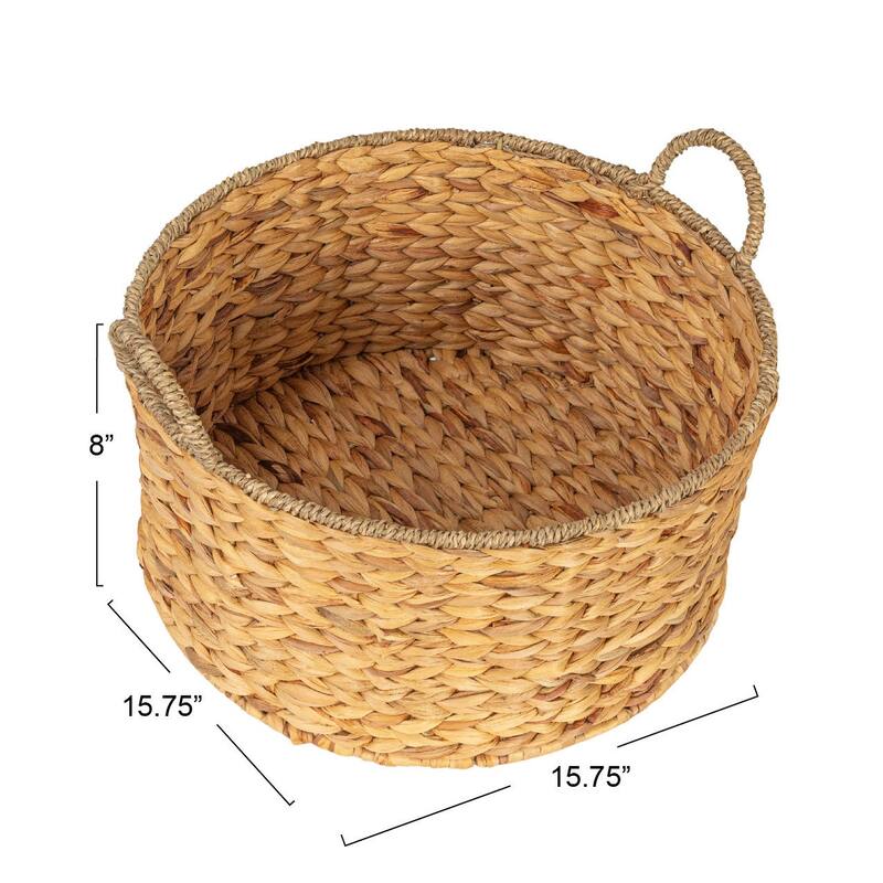 Household Essentials Handwoven Water Hyacinth and Seagrass Basket with Handles - 15.8"L x 15.8"W x 7.9"H