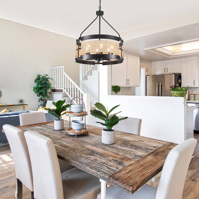 18.9inch 6-Light Farmhouses Chandelier with Metal and Hemp Rope Fabric Patchwork Frame for different rooms